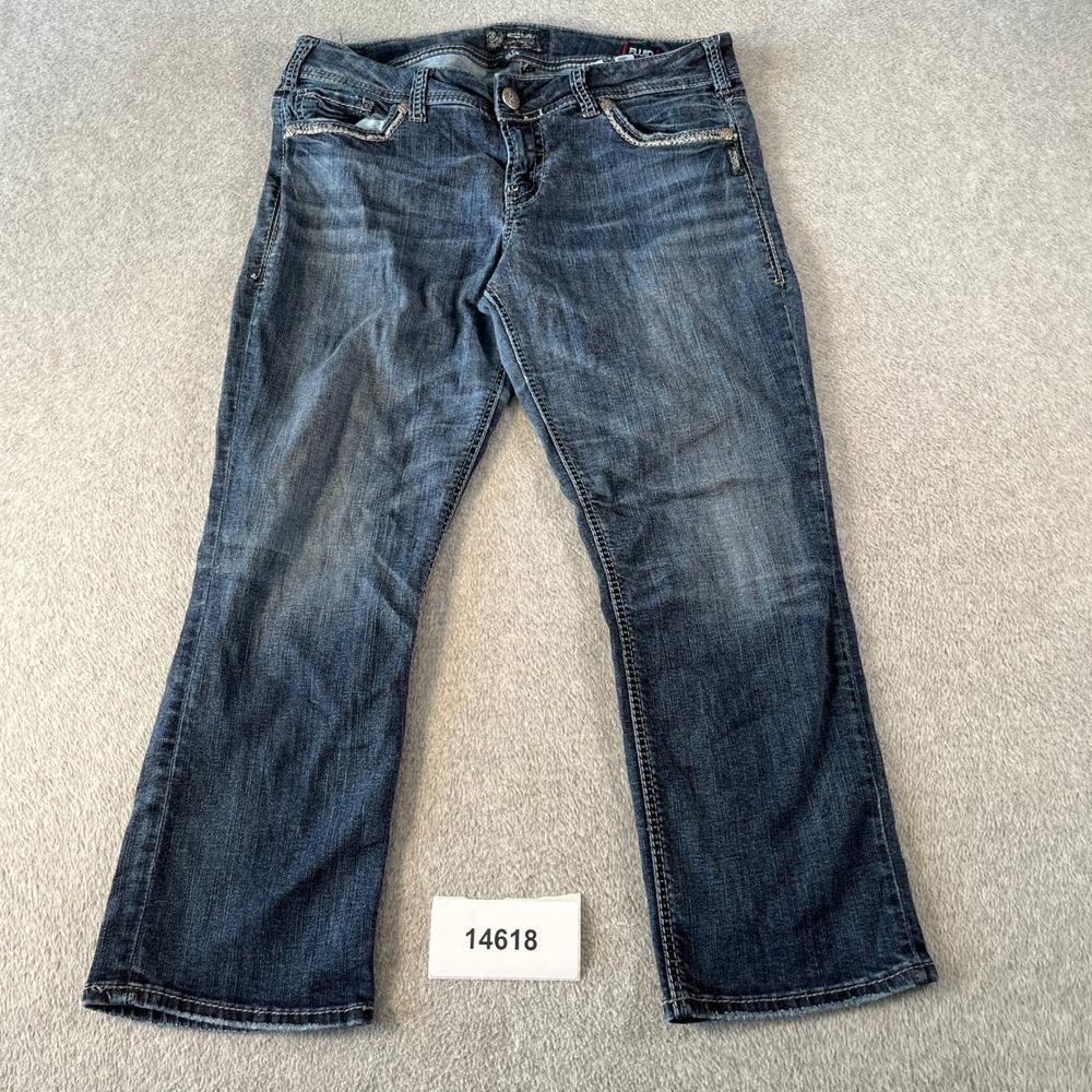 Silver Jeans Co. Fluid Denim Womens 34x23 Blue Cotton Stretch Suki Mid Capri